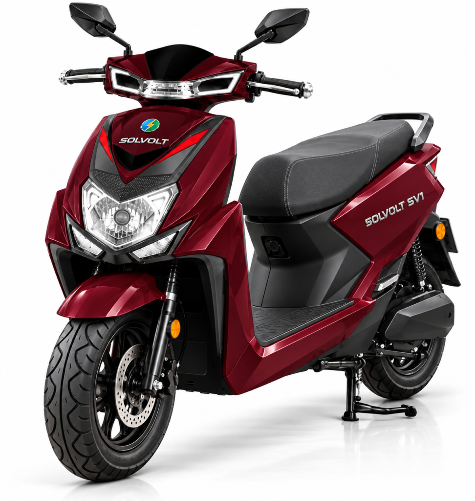 SOLVOLT SV1 electric scooter in wine colour – front and side view
